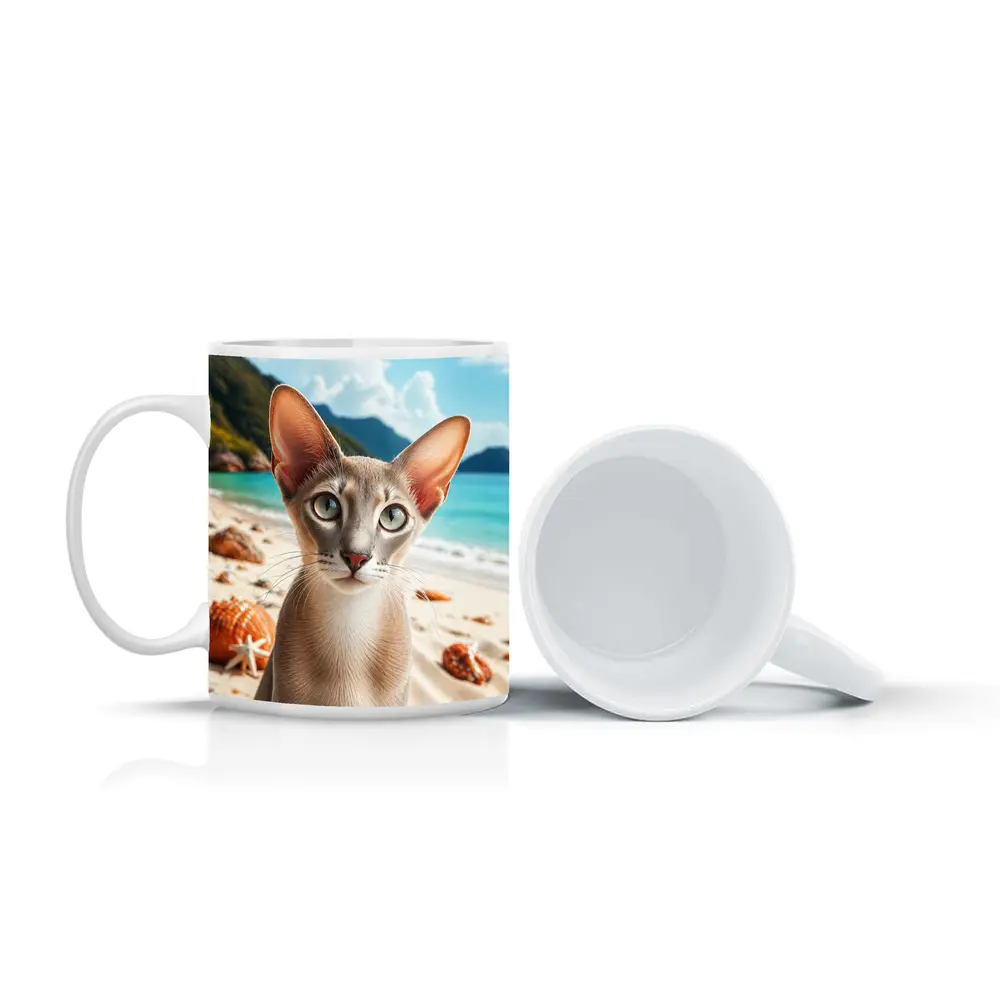 Oriental Shorthair Cat on Tropical Beach – Mugs