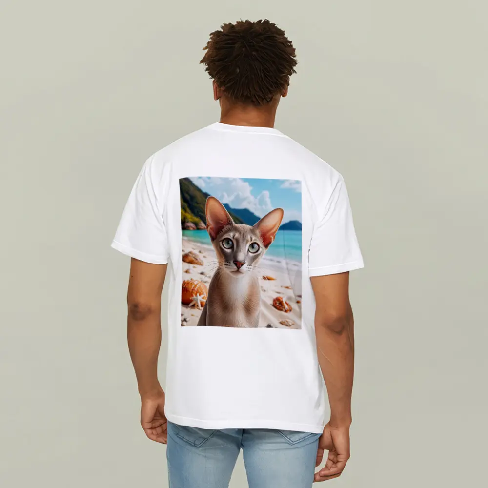 Oriental Shorthair Cat on Tropical Beach – T-Shirts