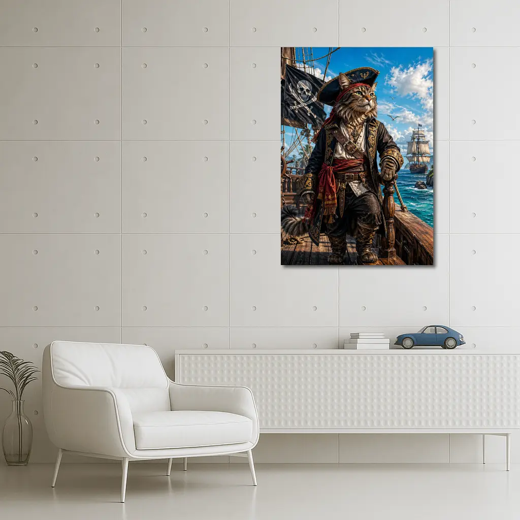 Pirate Cat Captain On Caribbean Ship – Wall Art