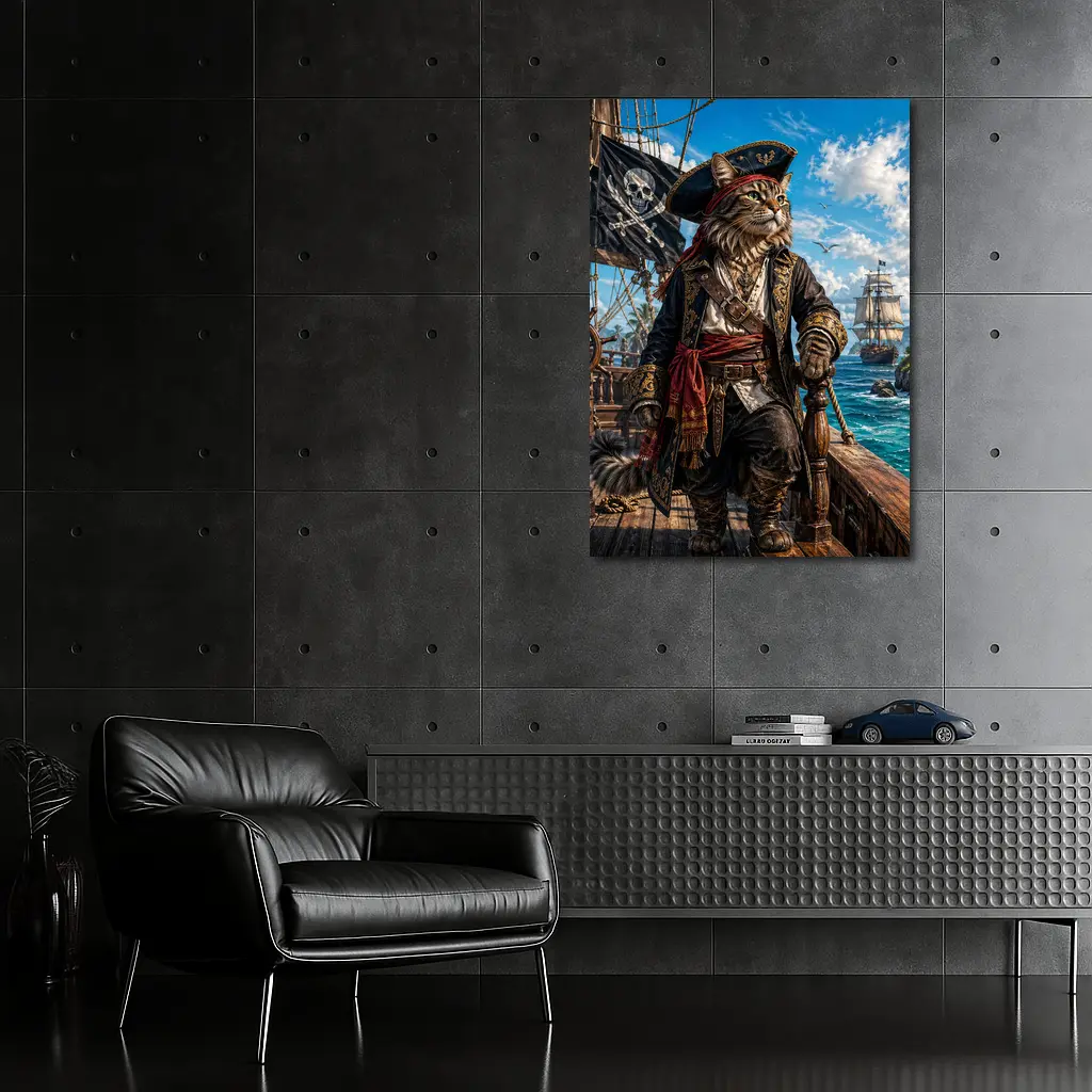 Pirate Cat Captain On Caribbean Ship – Wall Art