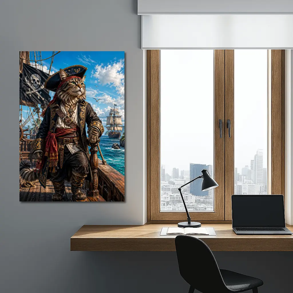Pirate Cat Captain On Caribbean Ship – Wall Art