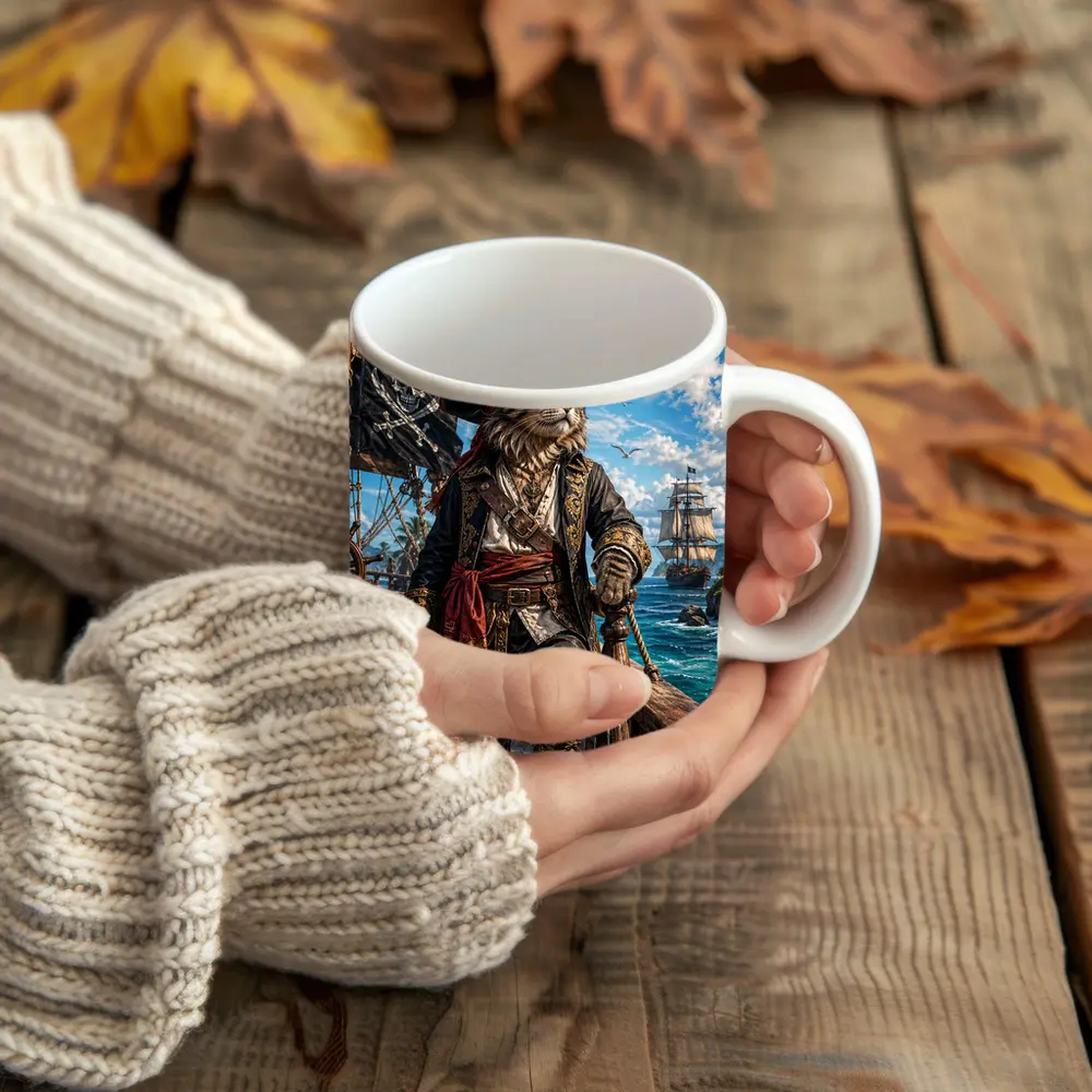 Pirate Cat Captain On Caribbean Ship – Mugs