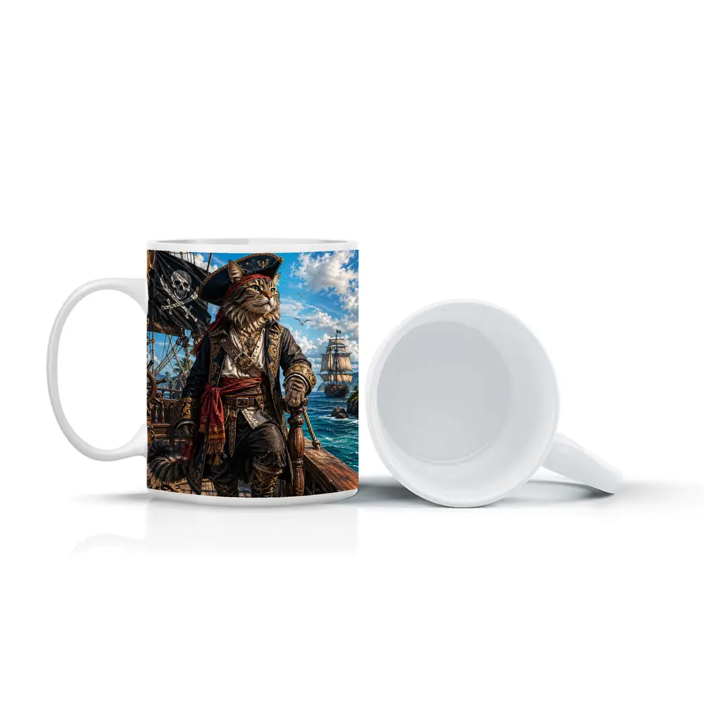Pirate Cat Captain On Caribbean Ship – Mugs