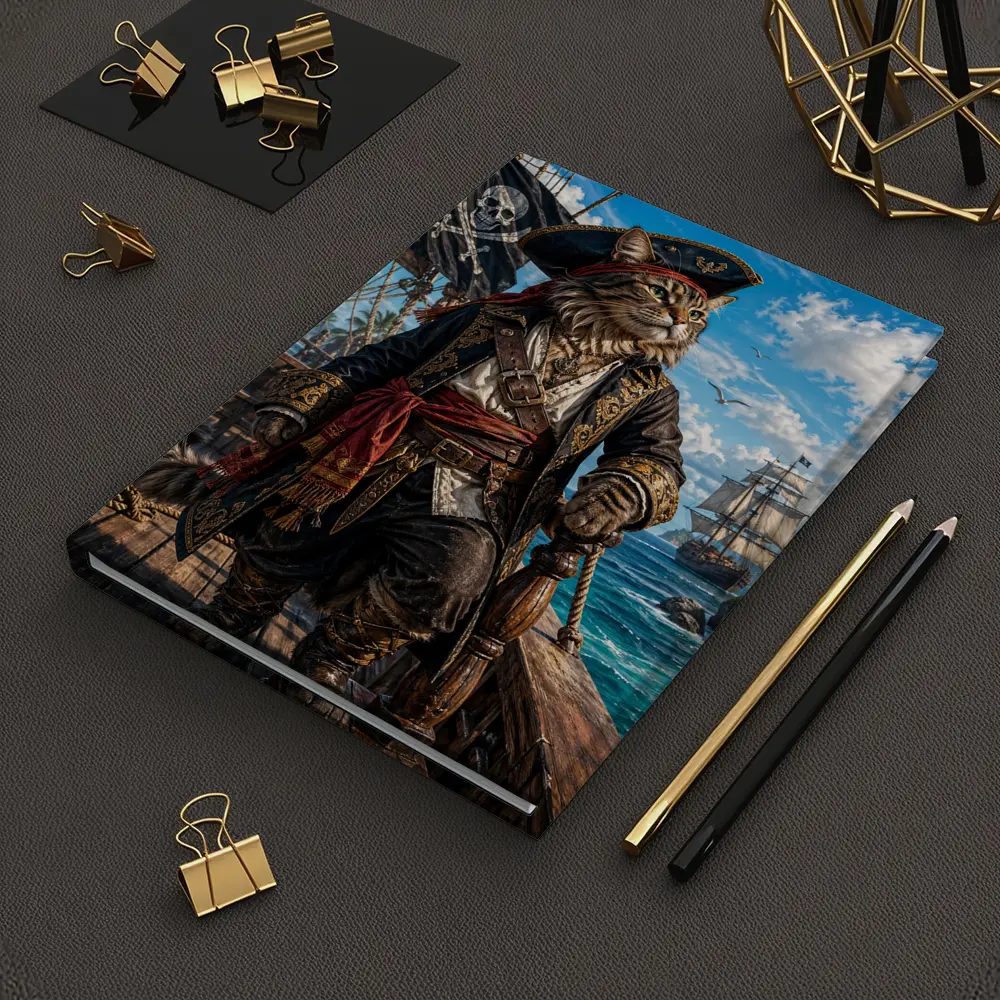 Pirate Cat Captain On Caribbean Ship – Notebooks