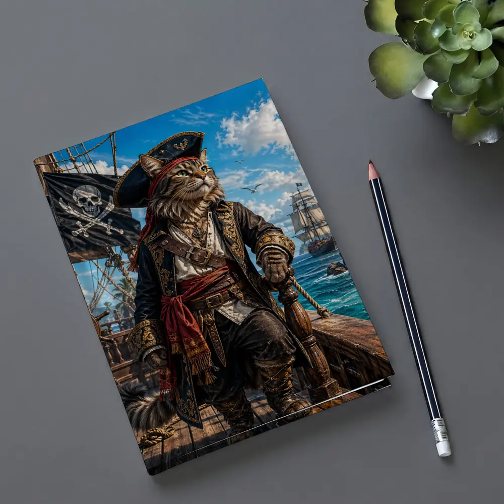 Pirate Cat Captain On Caribbean Ship – Notebooks
