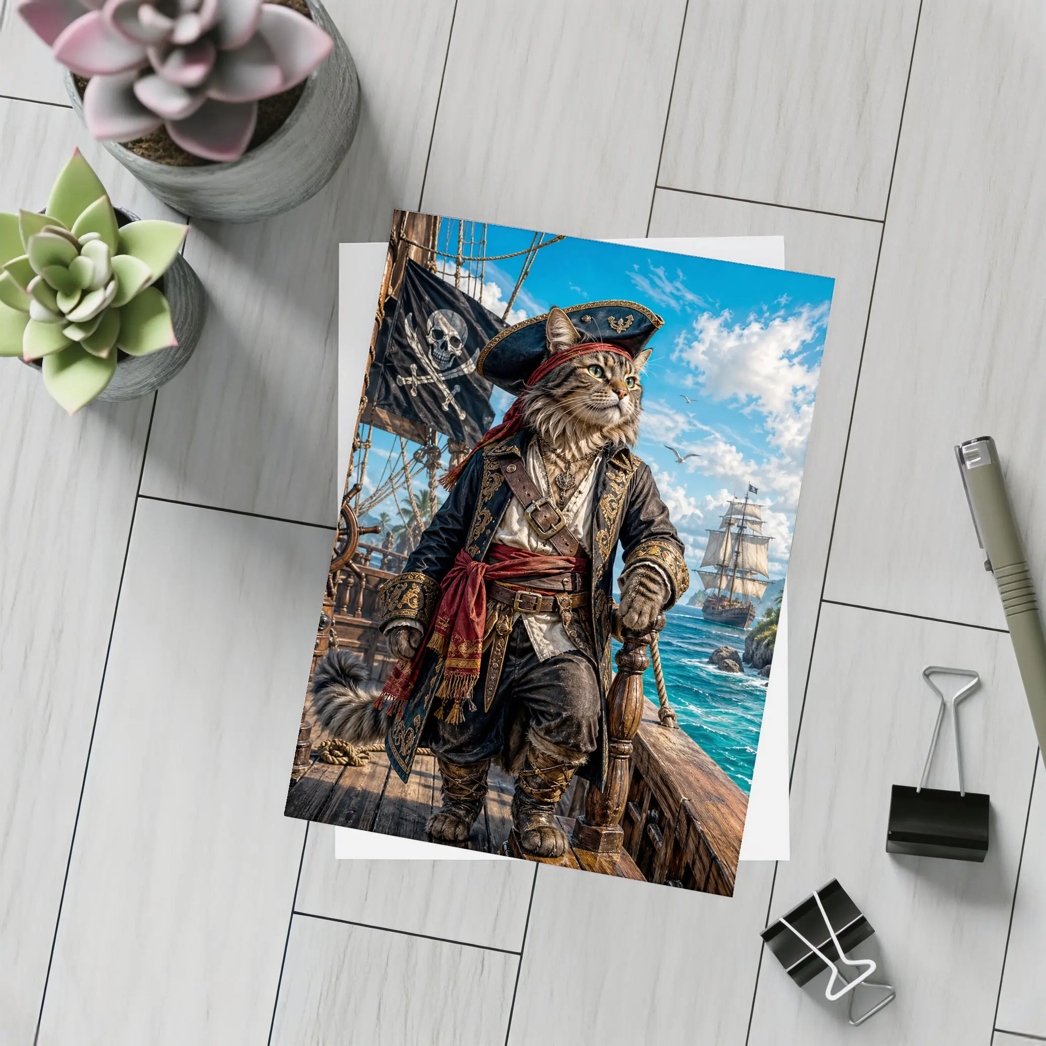Pirate Cat Captain On Caribbean Ship – Postcards