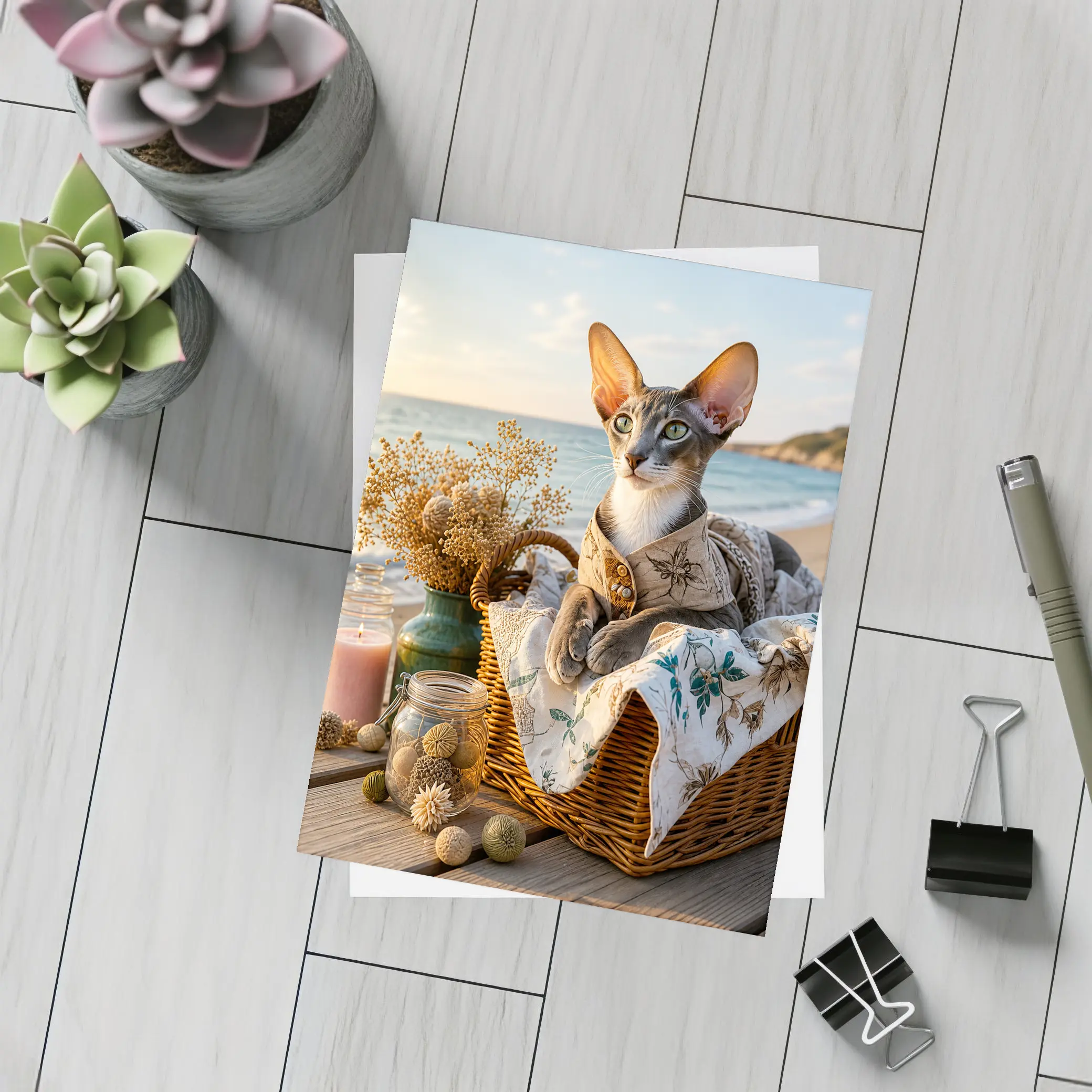 Oriental Shorthair Cat Cozy Beach Basket – Postcards