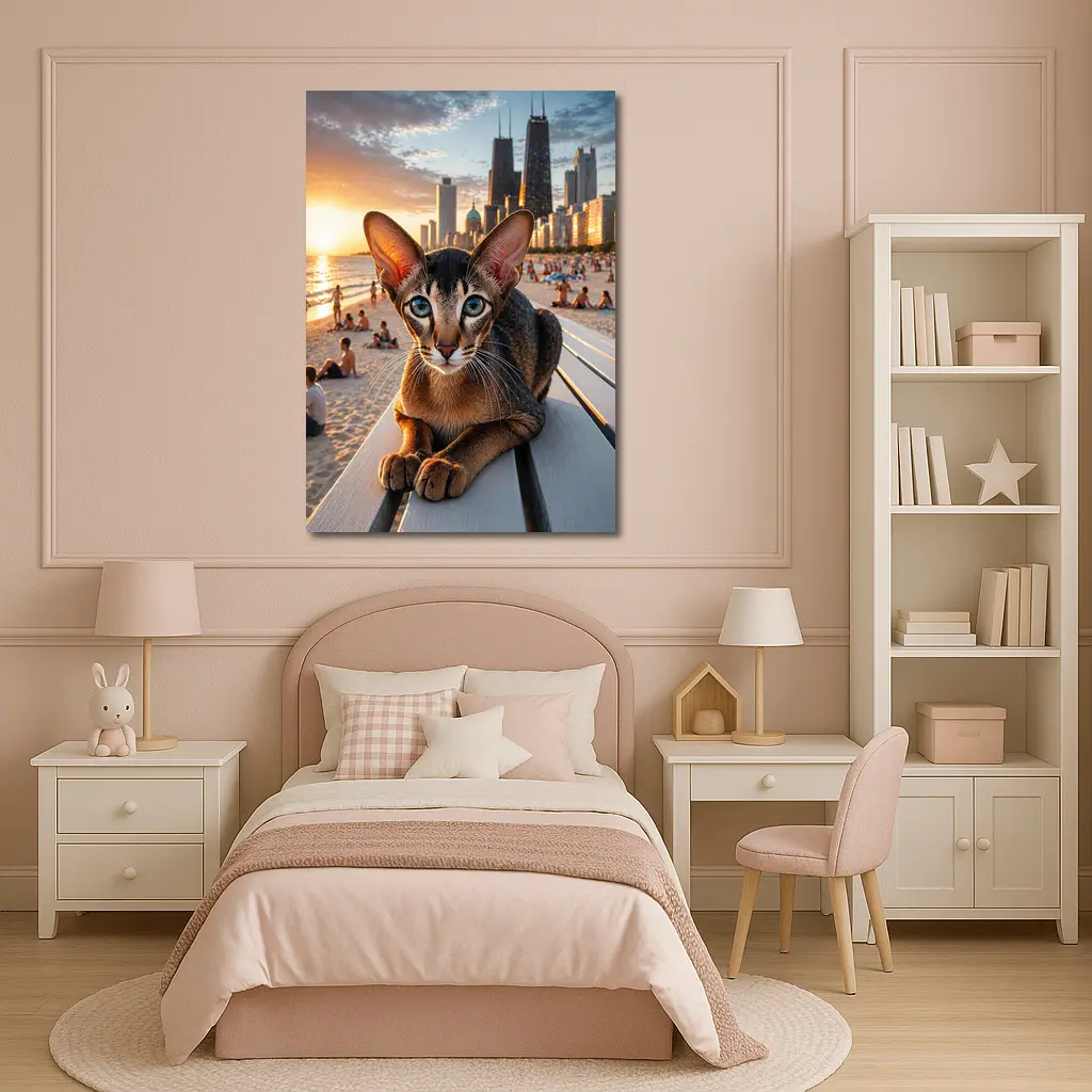 Abyssinian Cat Chicago Skyline Beach Sunset – Wall Art