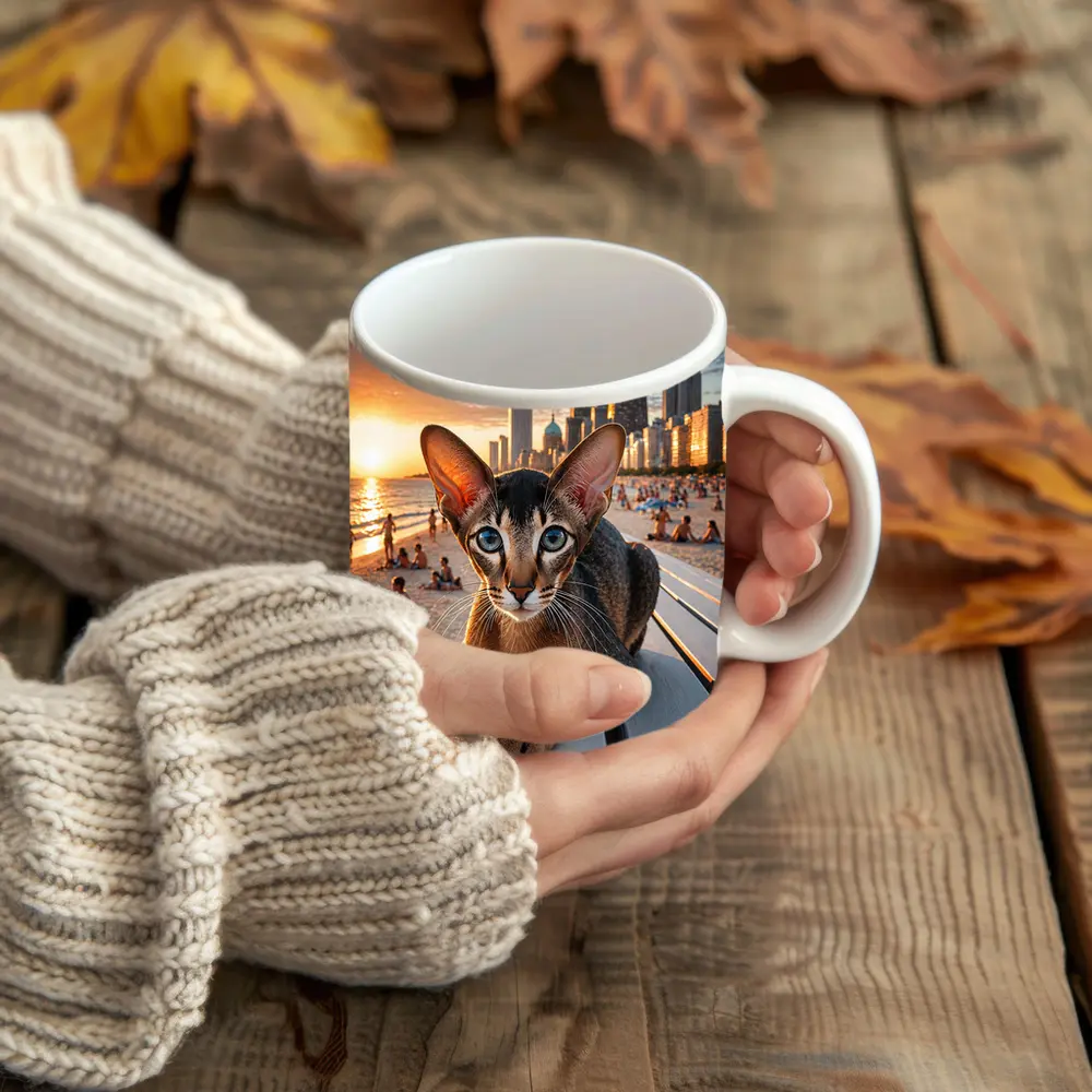 Abyssinian Cat Chicago Skyline Beach Sunset – Mugs