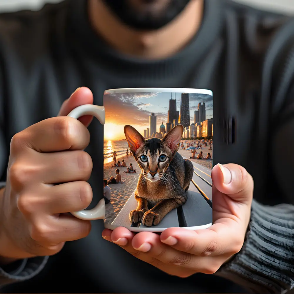 Abyssinian Cat Chicago Skyline Beach Sunset – Mugs