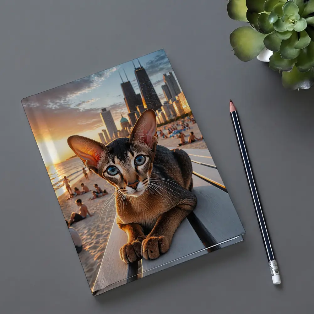 Abyssinian Cat Chicago Skyline Beach Sunset – Notebooks