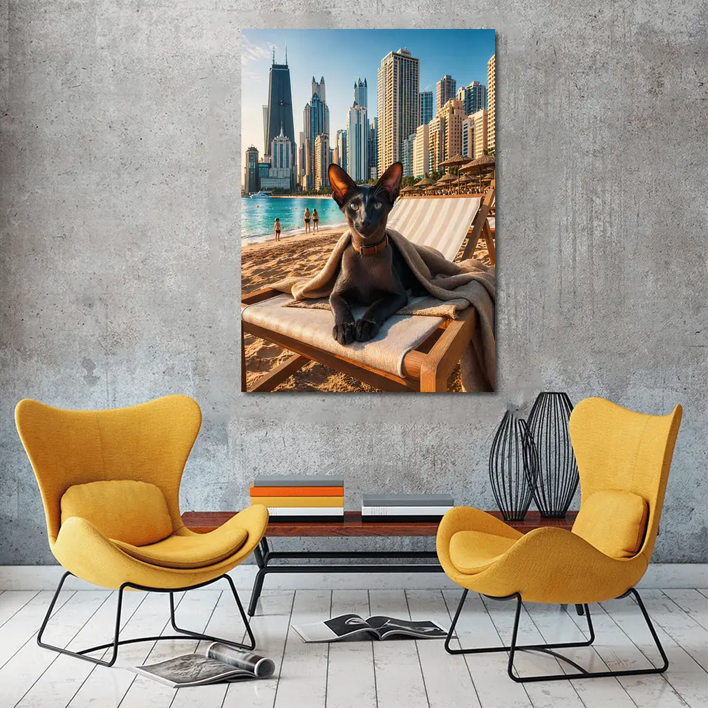 Oriental Shorthair Cat Relaxing Dubai Beach – Wall Art