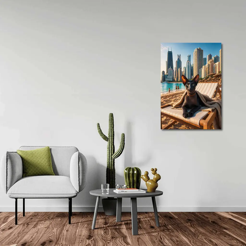 Oriental Shorthair Cat Relaxing Dubai Beach – Wall Art