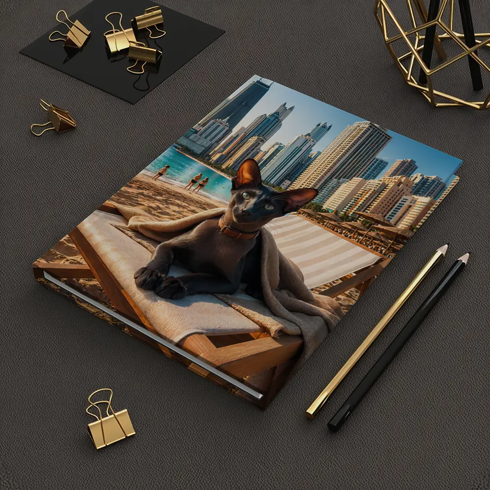 Oriental Shorthair Cat Relaxing Dubai Beach – Notebooks