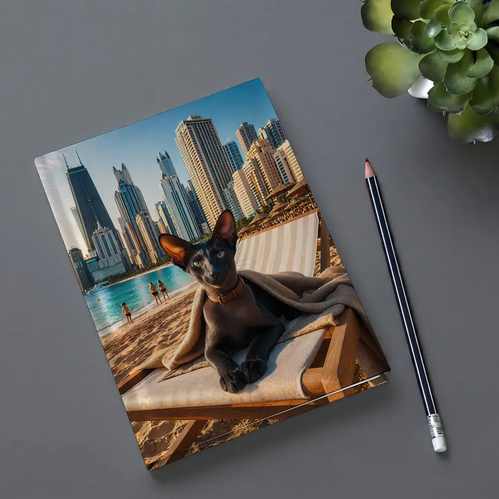 Oriental Shorthair Cat Relaxing Dubai Beach – Notebooks