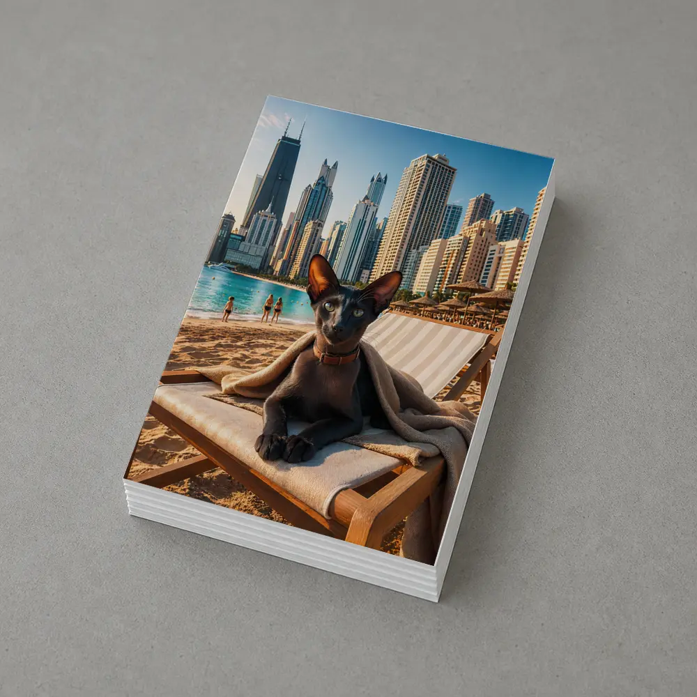 Oriental Shorthair Cat Relaxing Dubai Beach – Postcards