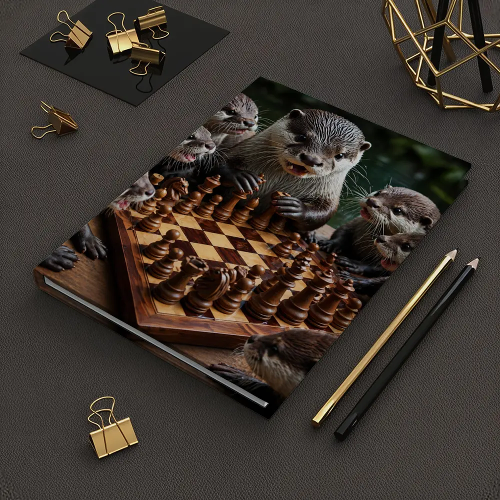 Otters Playing Chess on Wooden Board – Notebooks