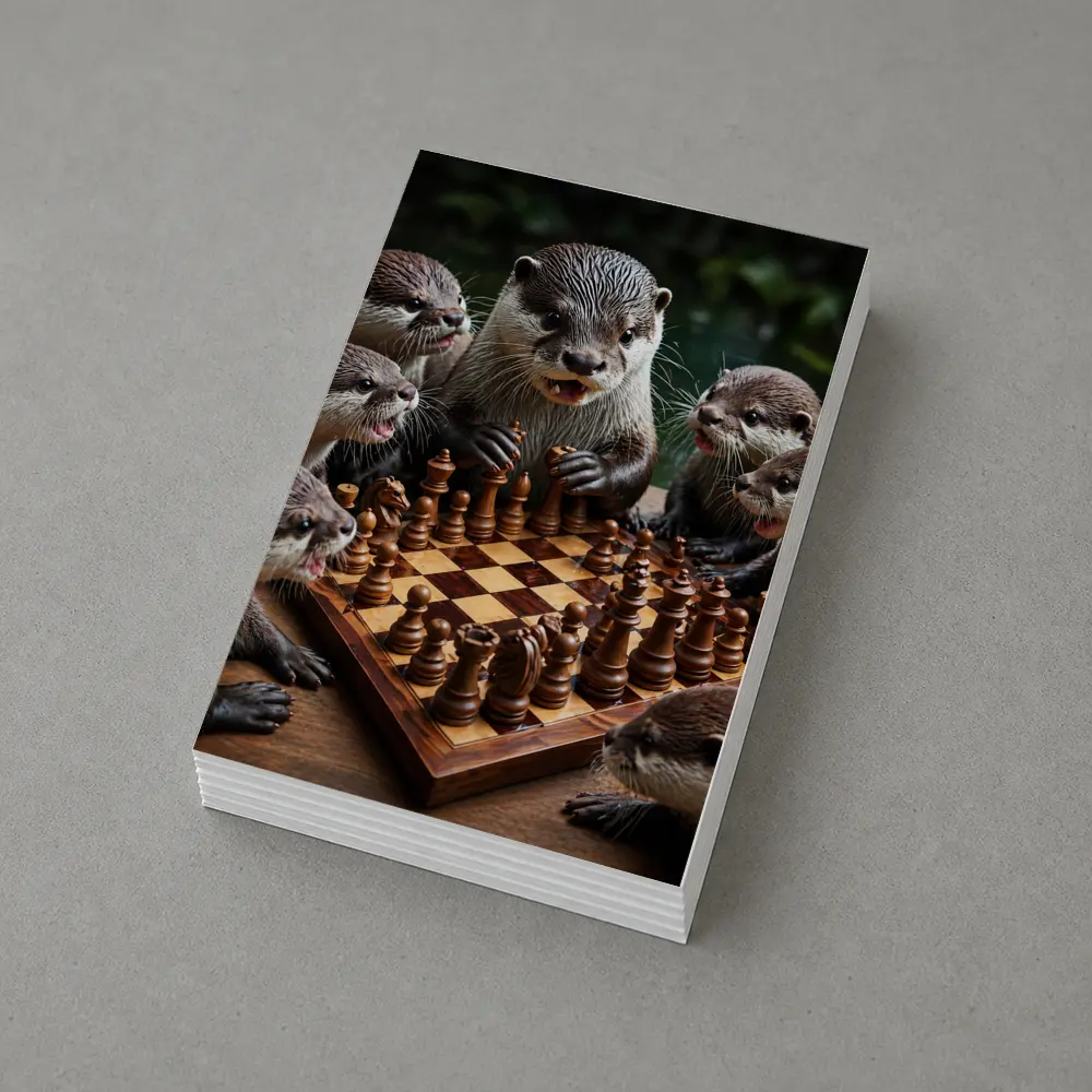 Otters Playing Chess on Wooden Board – Postcards