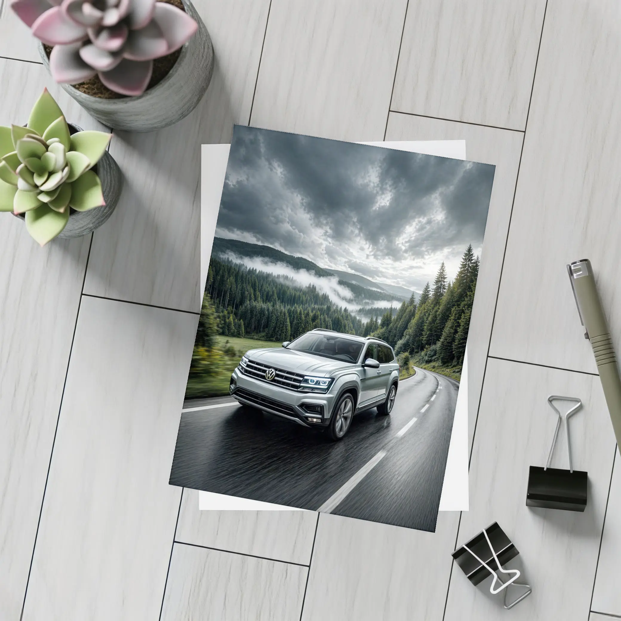 Volkswagen Atlas SUV Stormy Forest Road Drive – Postcards