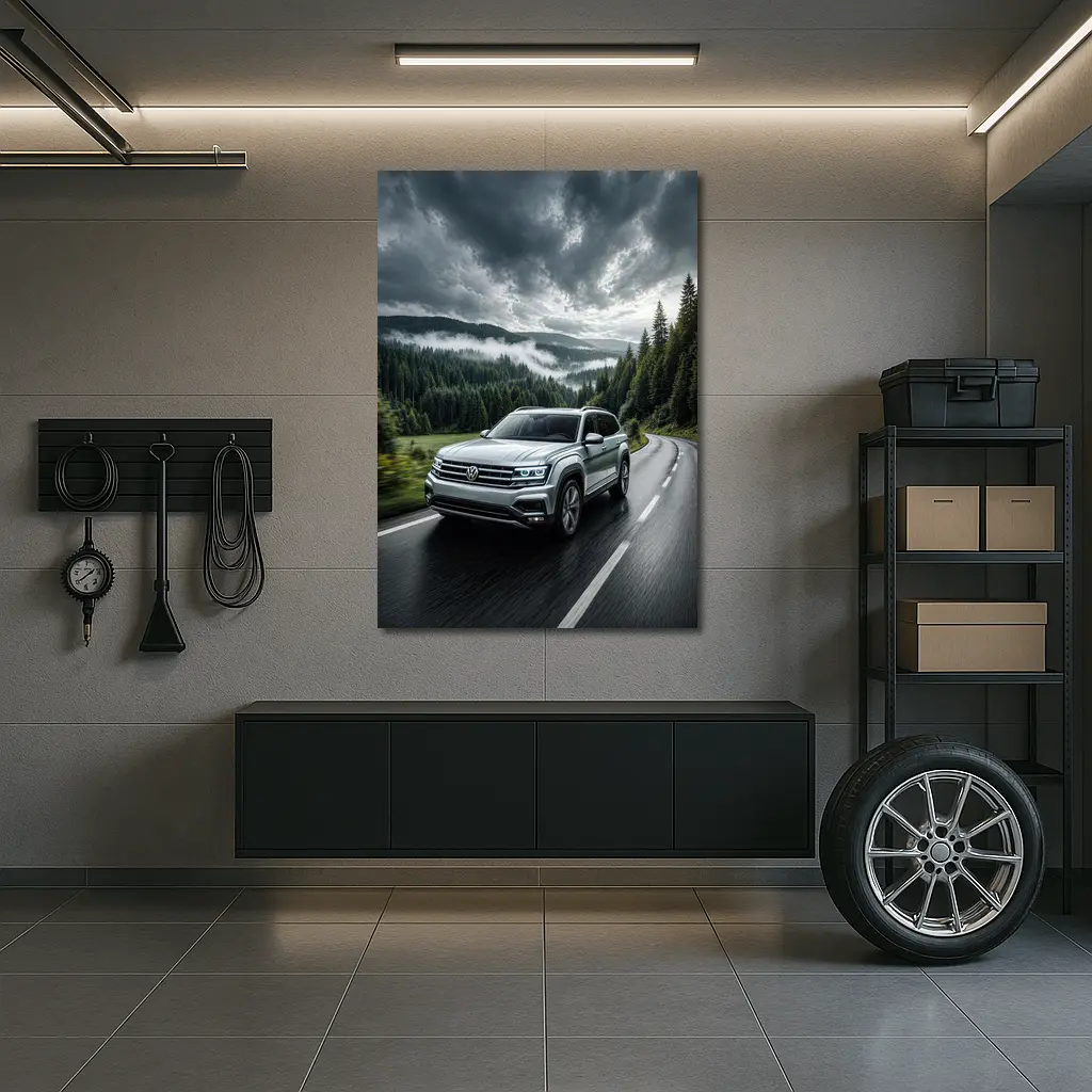 Volkswagen Atlas SUV Stormy Forest Road Drive – Wall Art