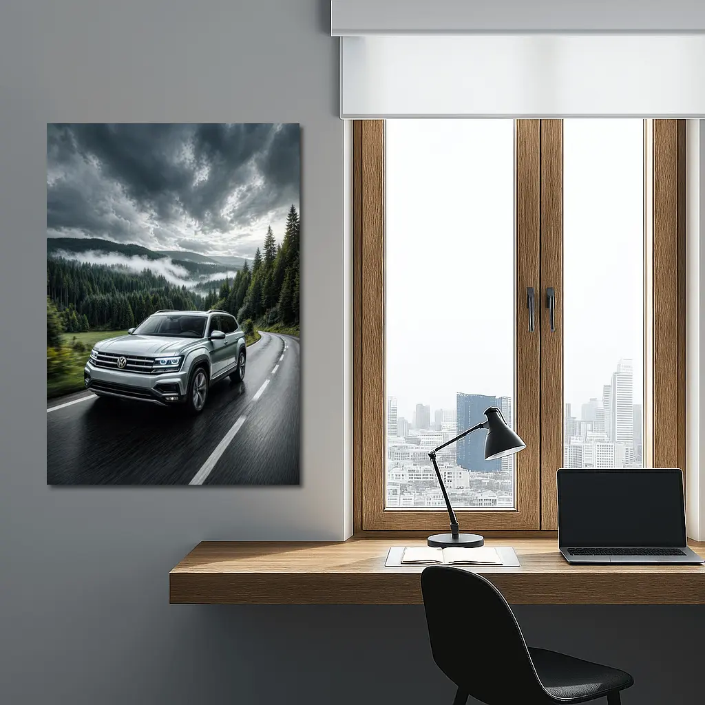 Volkswagen Atlas SUV Stormy Forest Road Drive – Wall Art