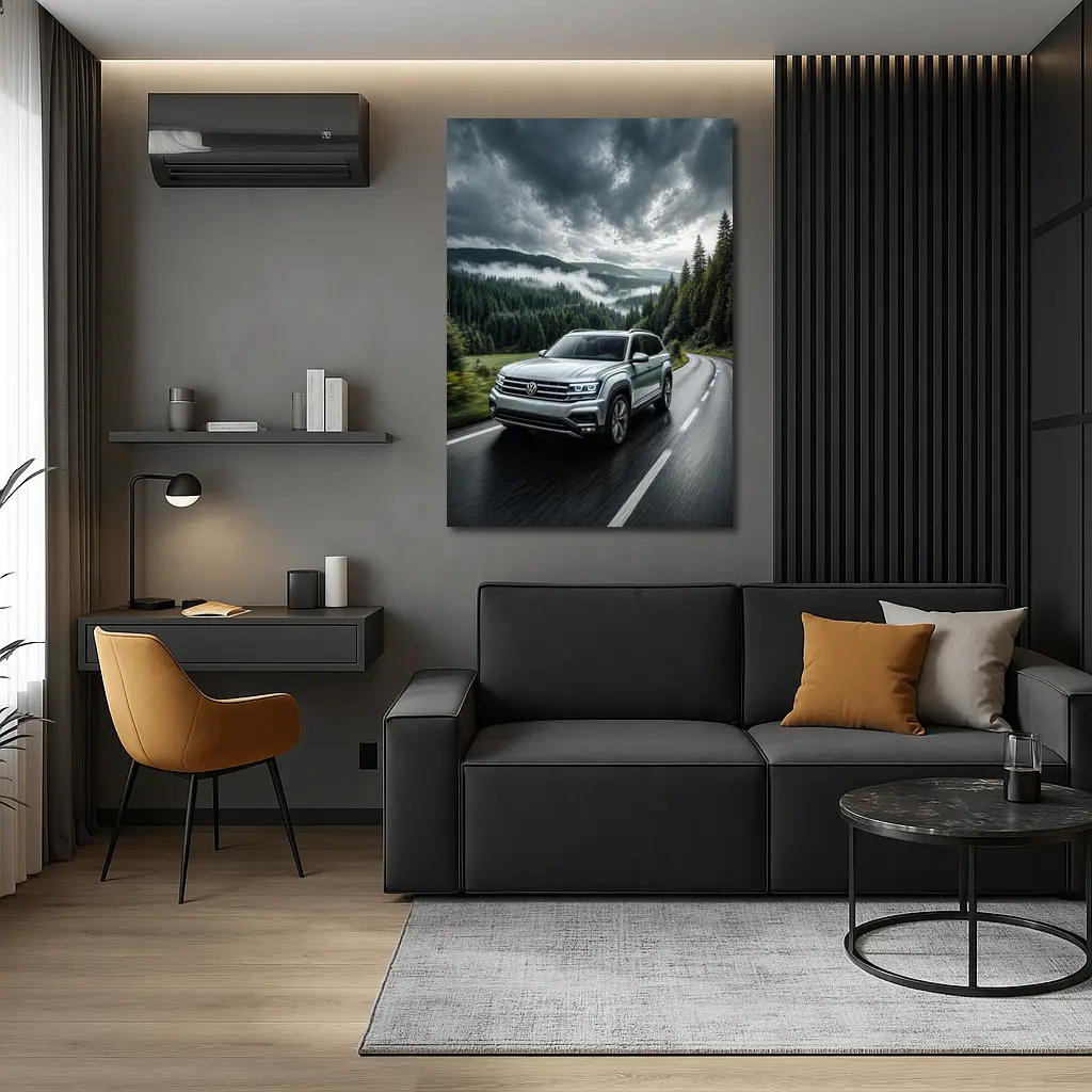Volkswagen Atlas SUV Stormy Forest Road Drive – Wall Art