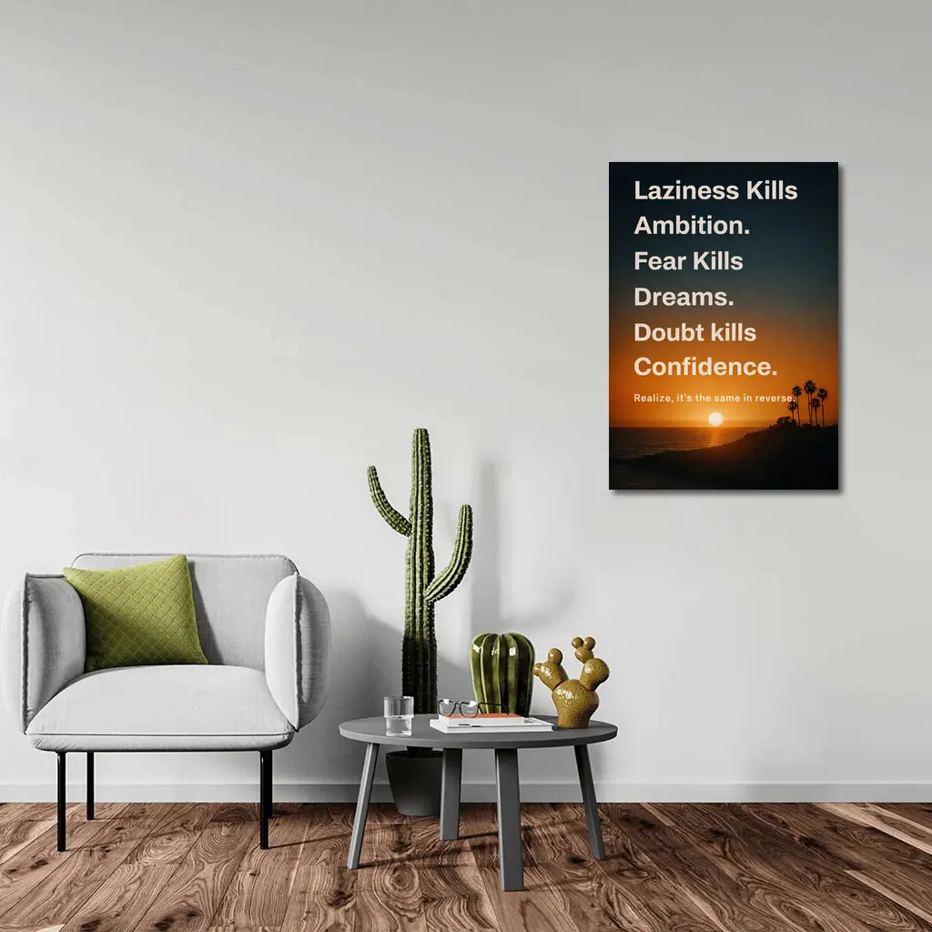 Laziness Fear Doubt Motivational Sunset Quote Art – Wall Art