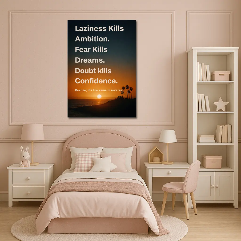 Laziness Fear Doubt Motivational Sunset Quote Art – Wall Art