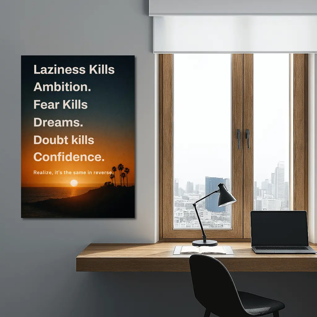 Laziness Fear Doubt Motivational Sunset Quote Art – Wall Art