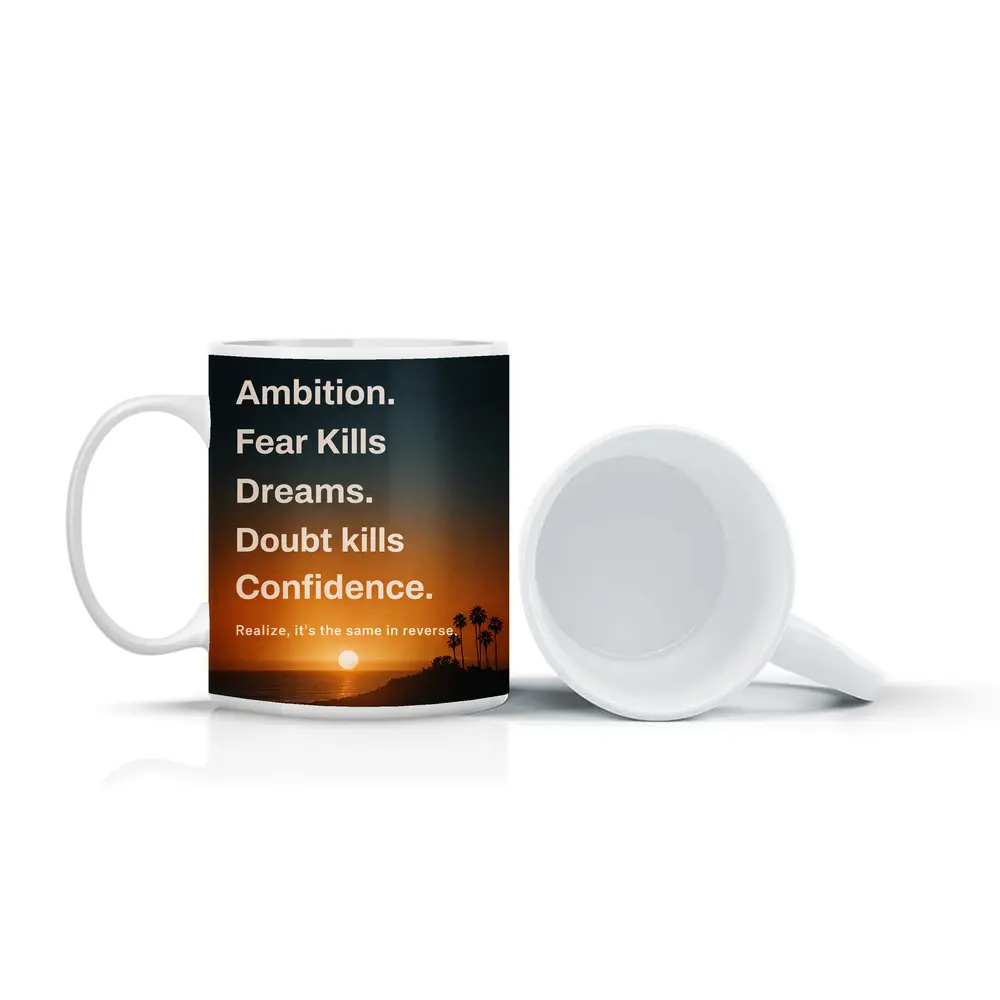 Laziness Fear Doubt Motivational Sunset Quote Art – Mugs