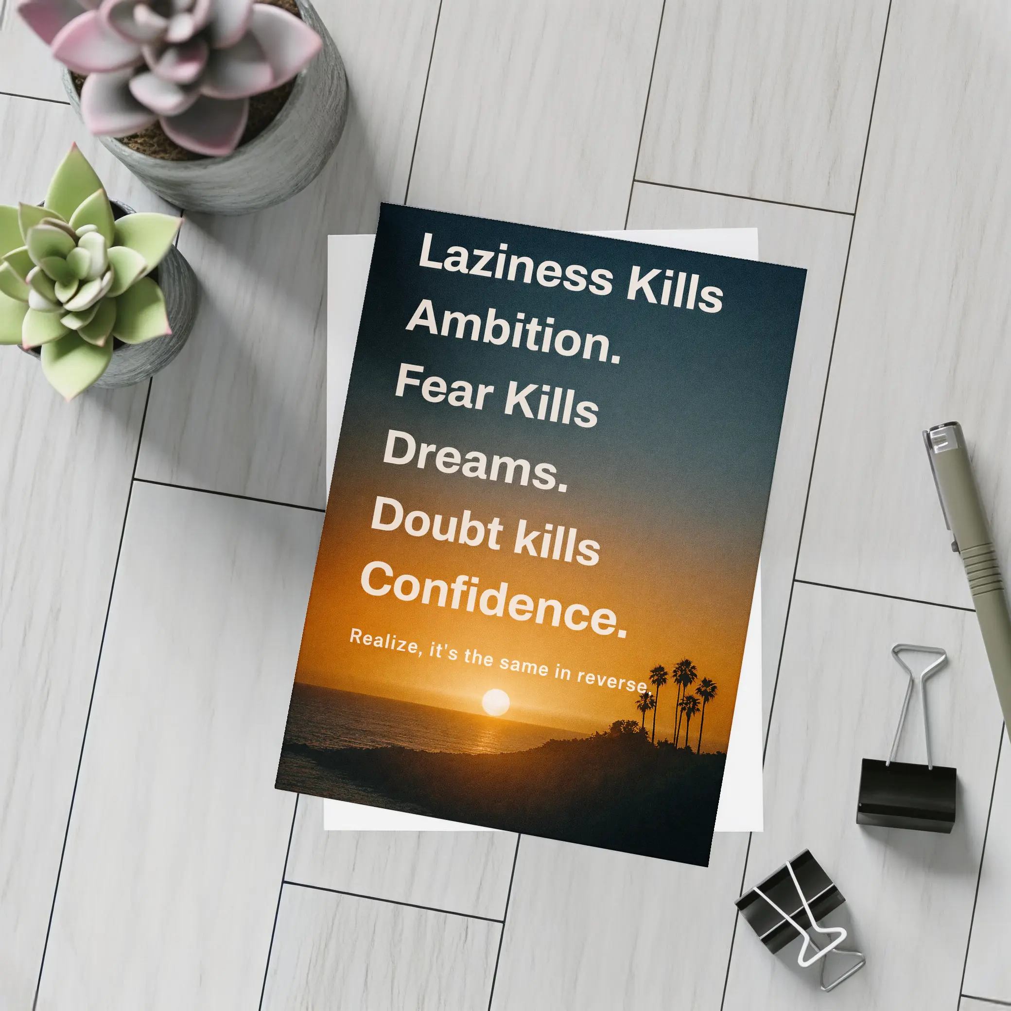 Laziness Fear Doubt Motivational Sunset Quote Art – Postcards