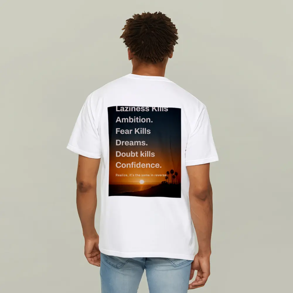 Laziness Fear Doubt Motivational Sunset Quote Art – T-Shirts