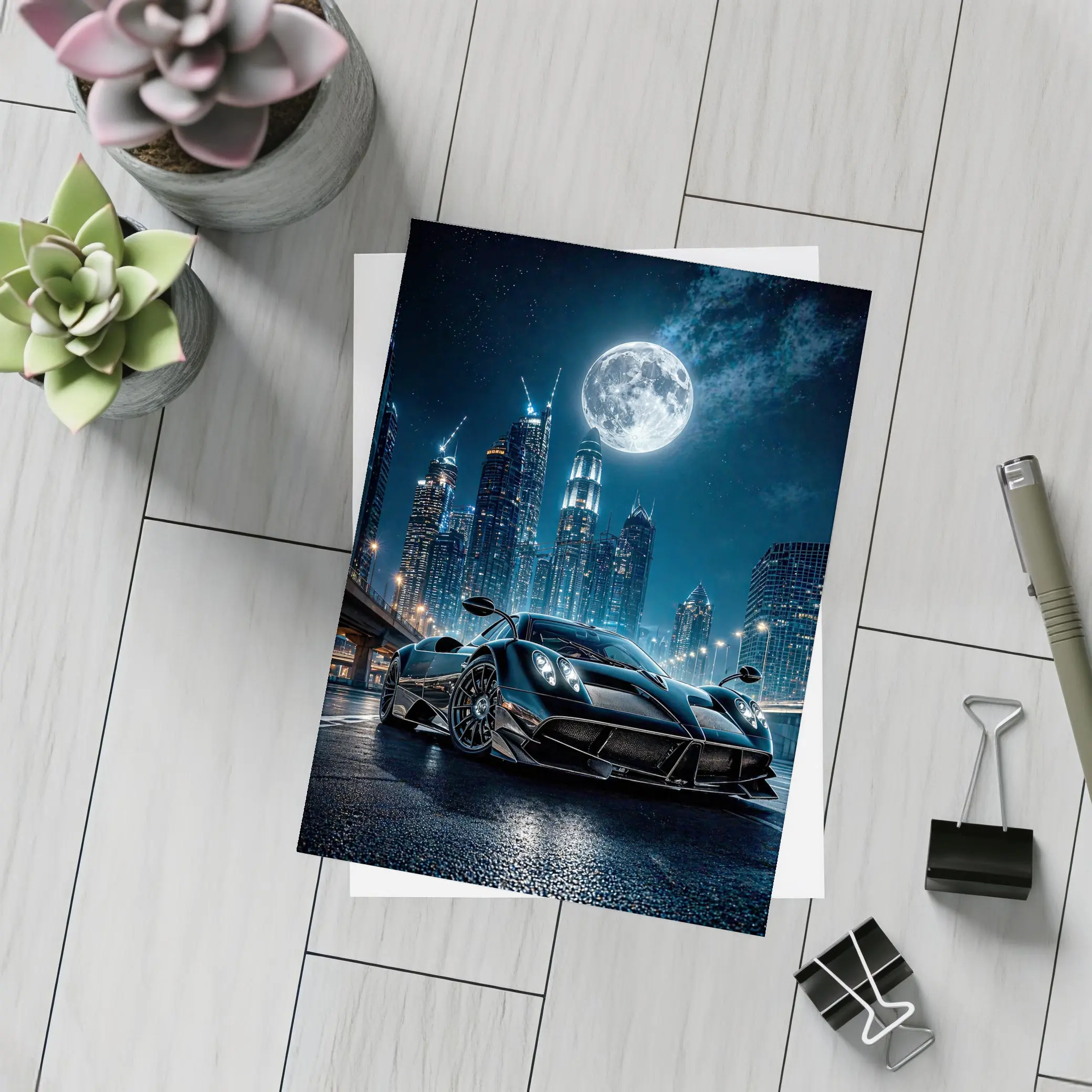 Pagani Huayra Black Supercar City Night – Postcards