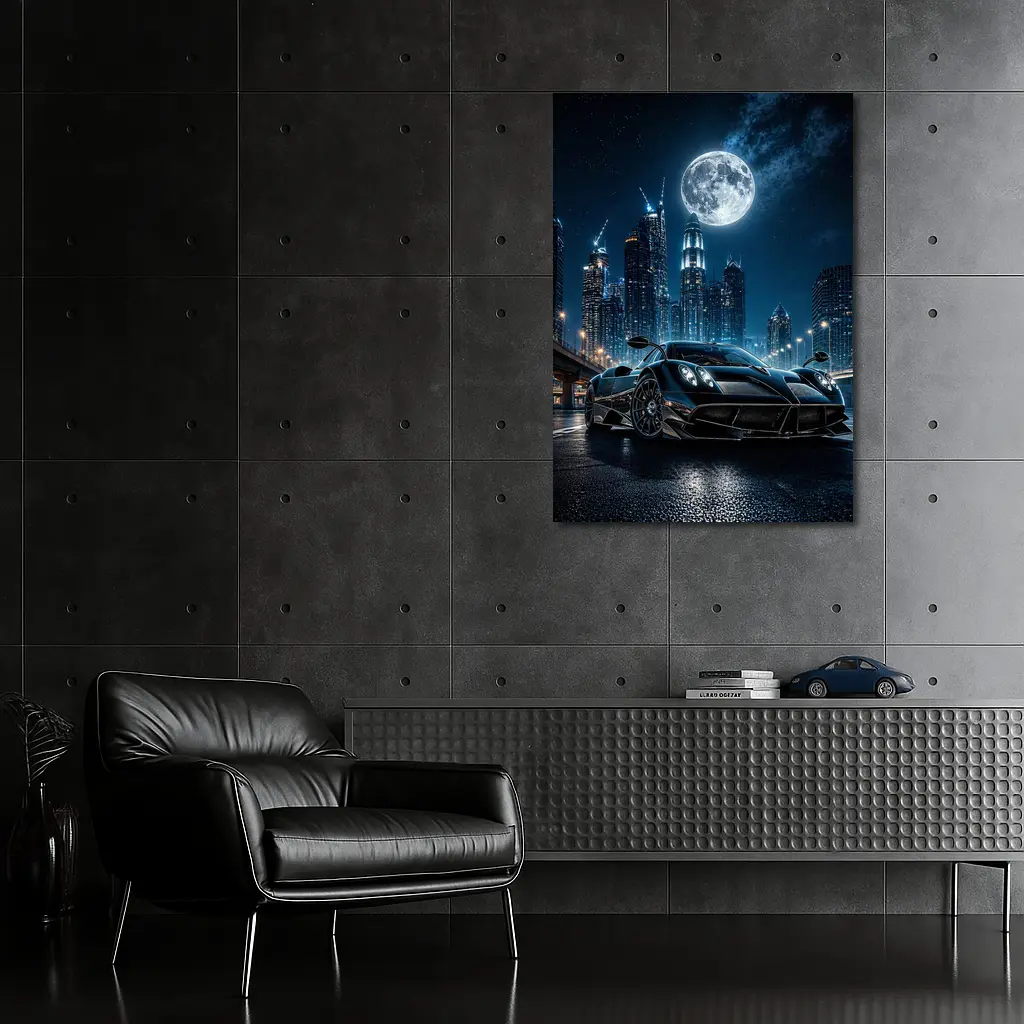 Pagani Huayra Black Supercar City Night – Wall Art