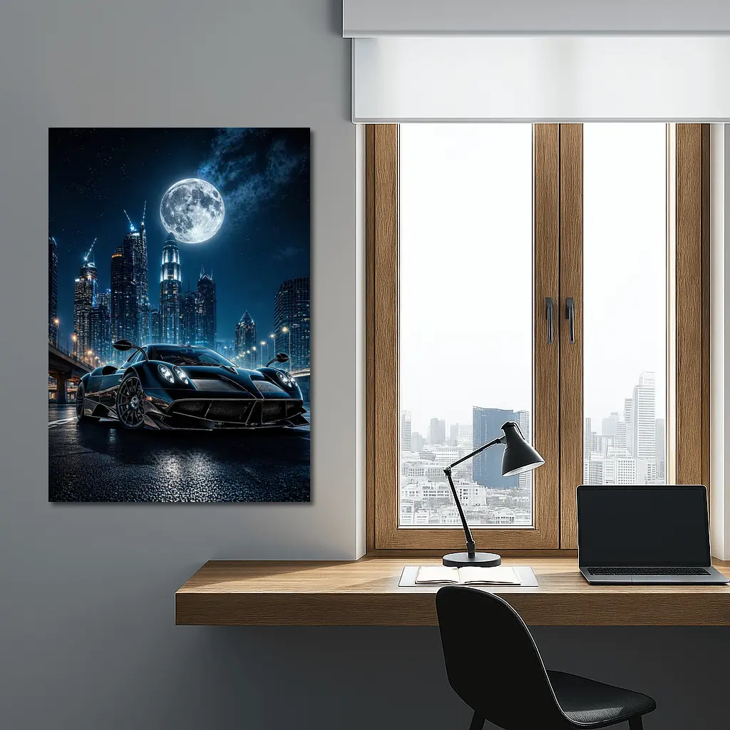 Pagani Huayra Black Supercar City Night – Wall Art