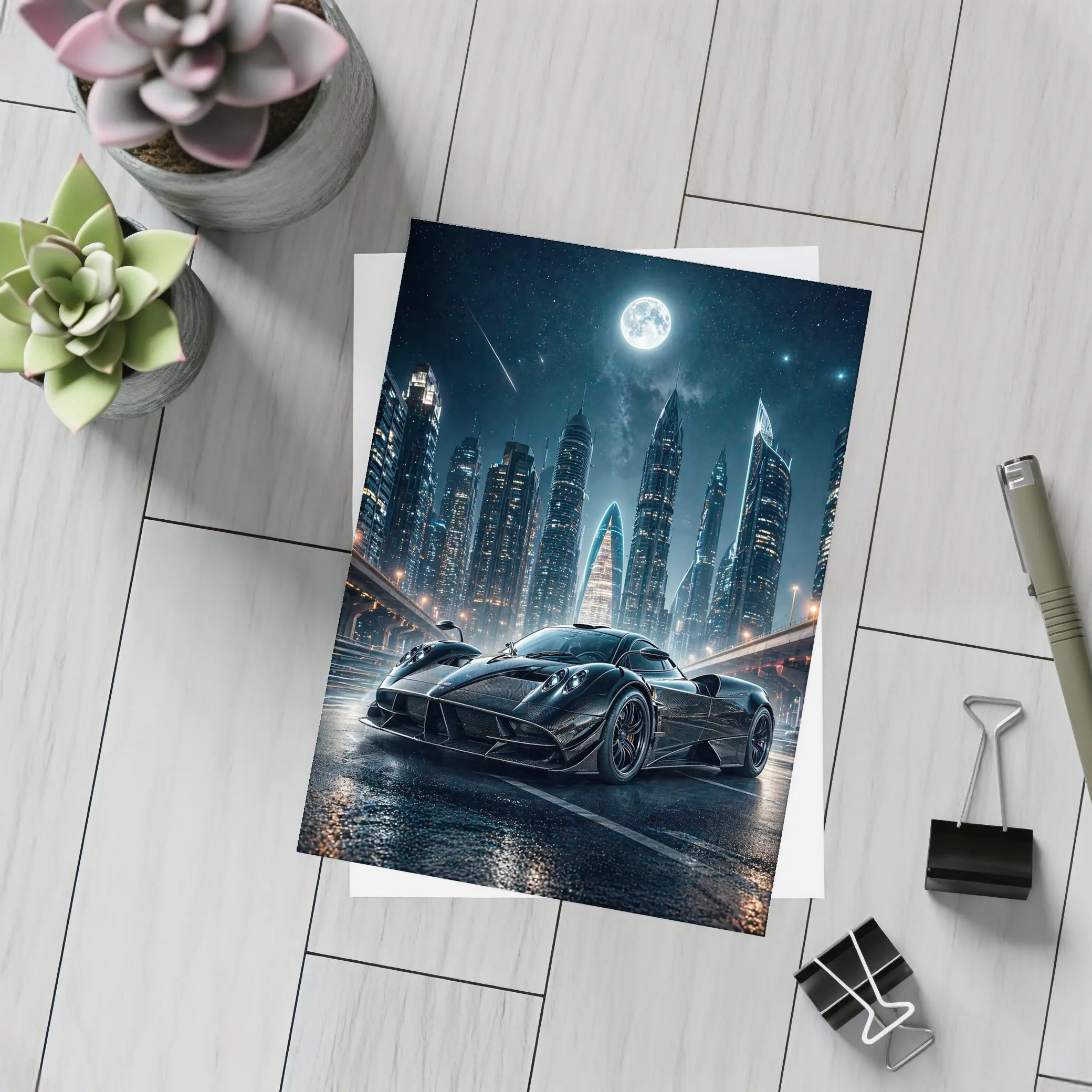 Pagani Huayra Black Supercar City Night – Postcards
