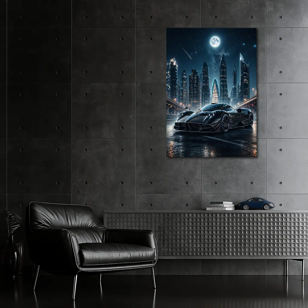 Pagani Huayra Black Supercar City Night – Wall Art