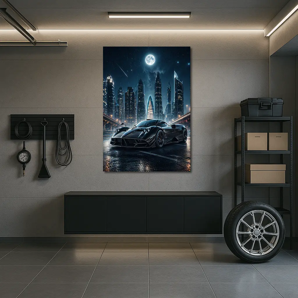 Pagani Huayra Black Supercar City Night – Wall Art