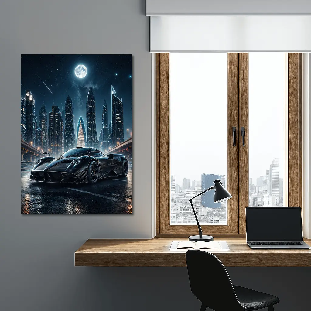 Pagani Huayra Black Supercar City Night – Wall Art