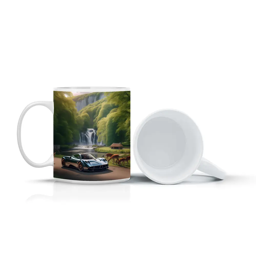 Pagani Huayra Supercar Near Waterfall Deer – Mugs