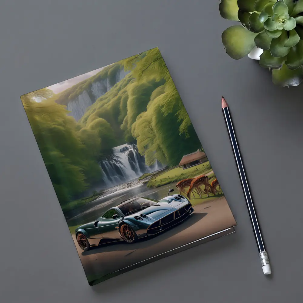 Pagani Huayra Supercar Near Waterfall Deer – Notebooks
