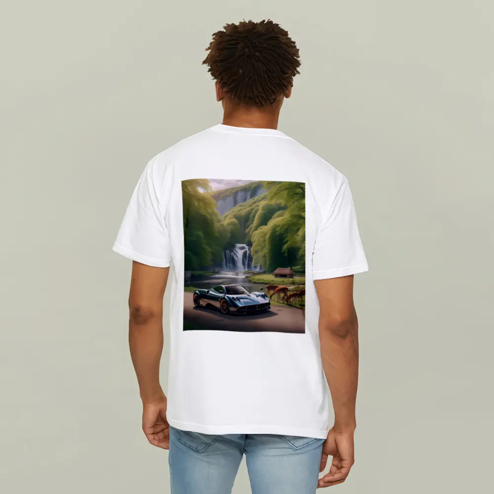 Pagani Huayra Supercar Near Waterfall Deer – T-Shirts