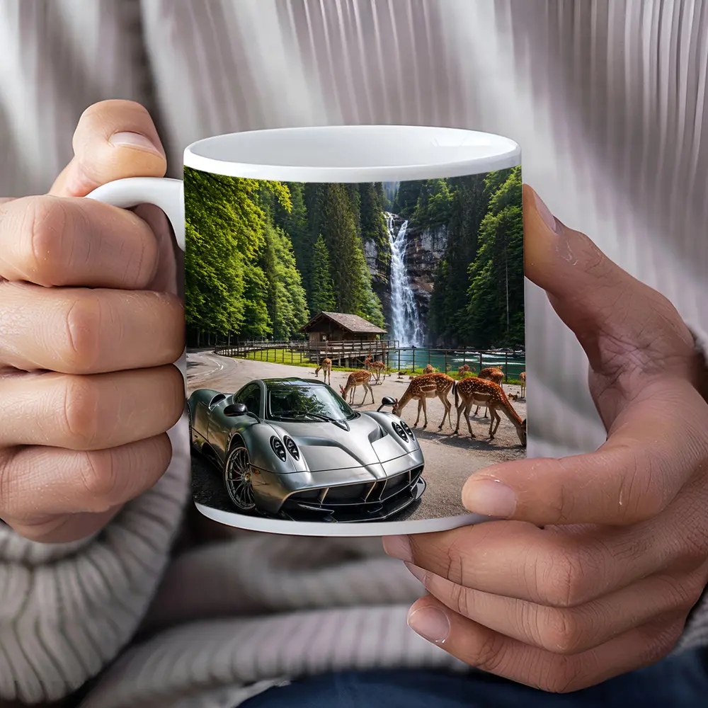 Pagani Huayra Silver Supercar Waterfall Forest – Mugs