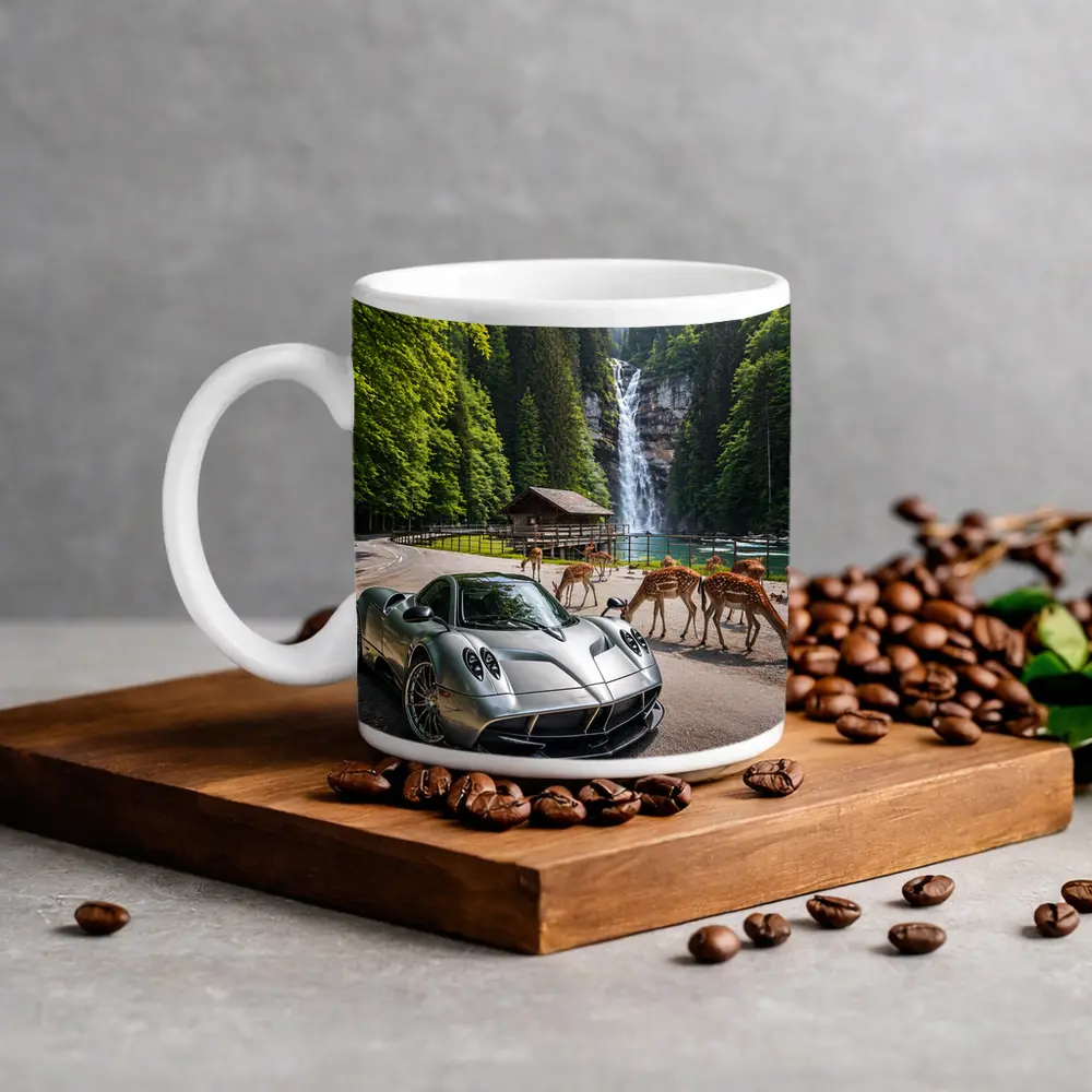 Pagani Huayra Silver Supercar Waterfall Forest – Mugs