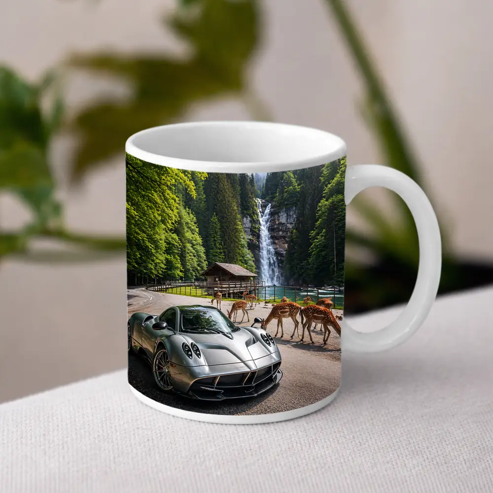 Pagani Huayra Silver Supercar Waterfall Forest – Mugs