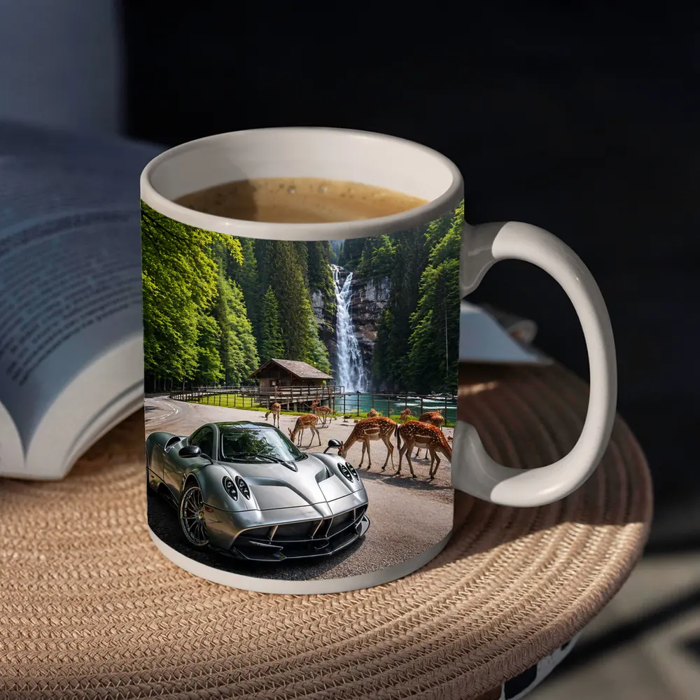 Pagani Huayra Silver Supercar Waterfall Forest – Mugs