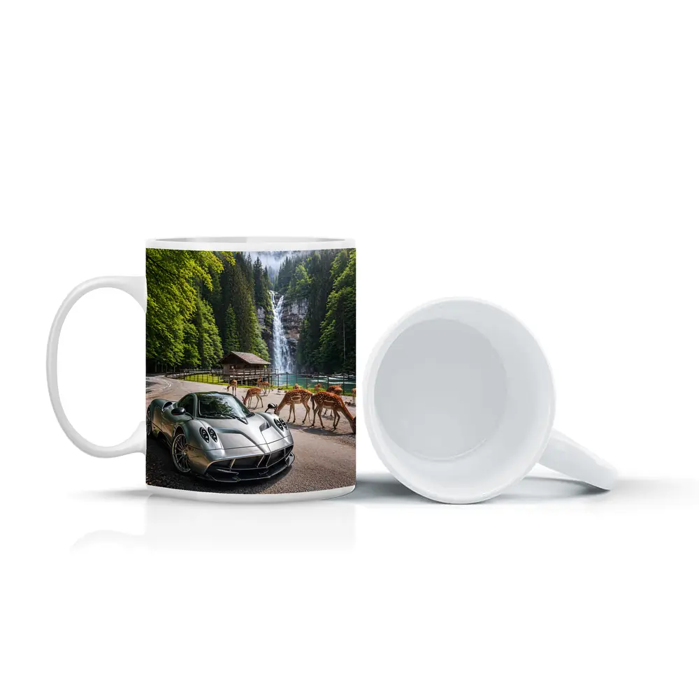 Pagani Huayra Silver Supercar Waterfall Forest – Mugs