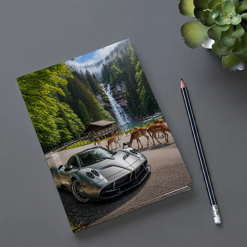 Pagani Huayra Silver Supercar Waterfall Forest – Notebooks
