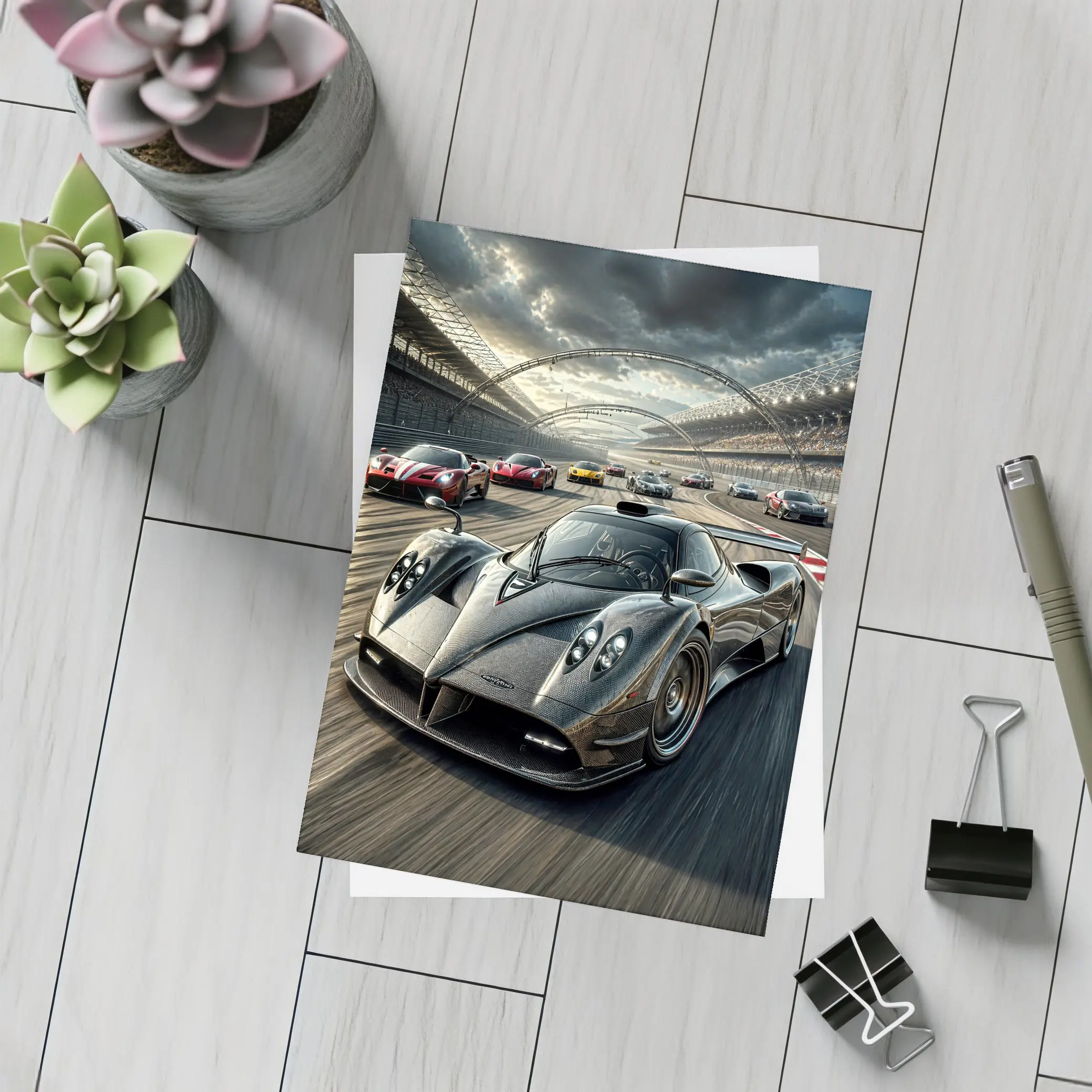 Pagani Zonda Racing on Track Dramatic Sky – Postcards