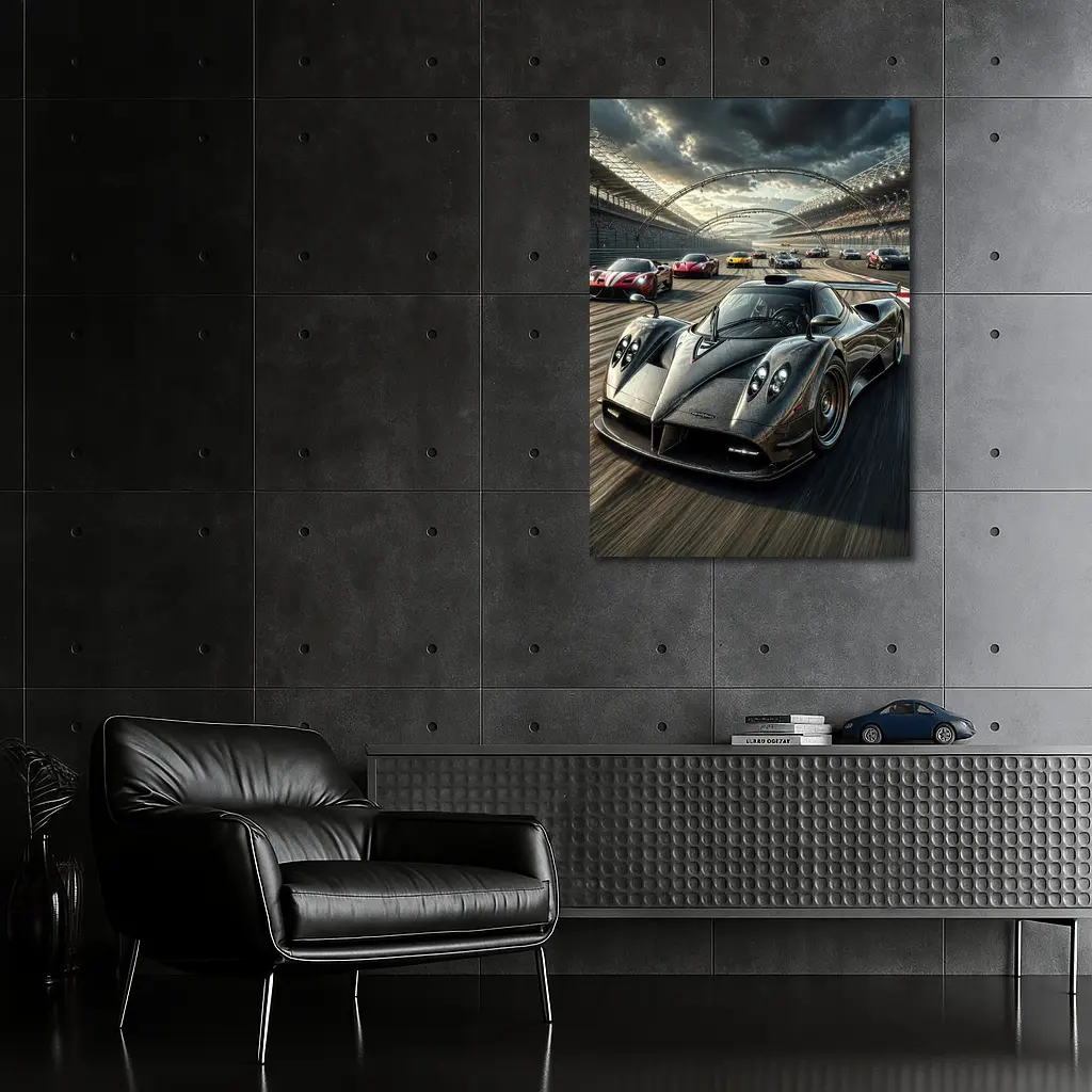 Pagani Zonda Racing on Track Dramatic Sky – Wall Art